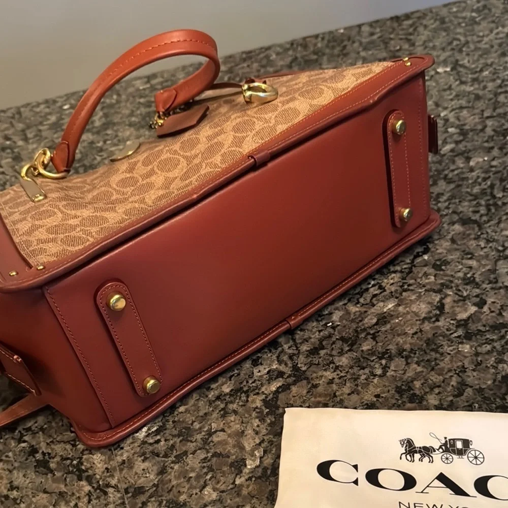 Coach Brown leather and Tan coated canvas Satchel with Structured Design NWT